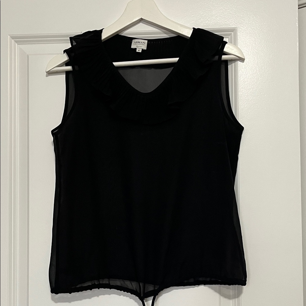 Armani Exchange Black Sleeveless Ruffle-Trim Top